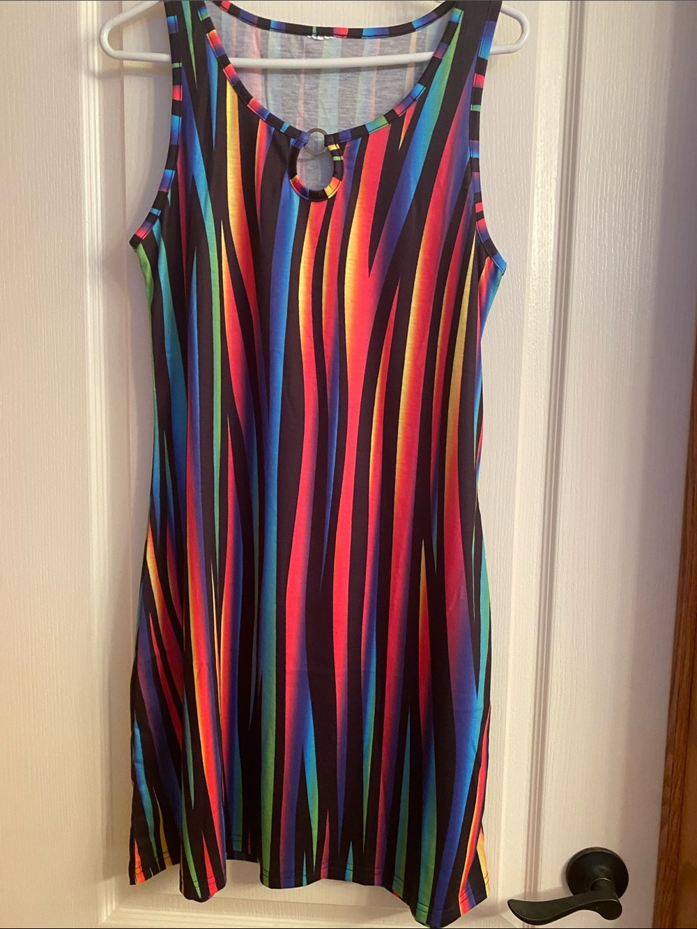 Sleeveless Rainbow Stripe Keyhole Dress - Multicolor
